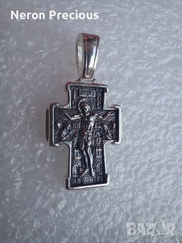 Сребърен кръст Исус Христос и Николай Чудотворец, снимка 1 - Колиета, медальони, синджири - 42498403