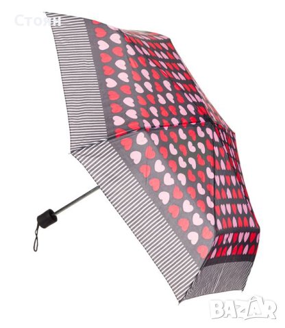 Сгъваем чадър за дъжд Ръчен Черно Червени Розови Сърца 23,5см, снимка 3 - Други - 42876360