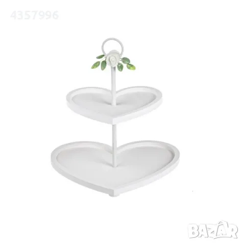 Декоративен дървен поднос, 2 нива, Бяло във формата на сърце, Mr&Mrs , снимка 4 - Аксесоари за кухня - 50085804