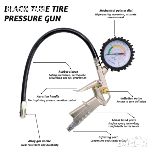 Манометър за гуми 220PSI 0-16 бара НОВО, снимка 4 - Други инструменти - 52566489