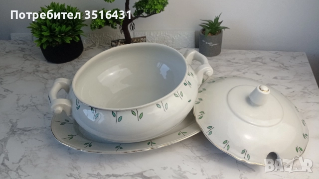 Комплект от супник с капак и чиния, снимка 2 - Прибори за хранене, готвене и сервиране - 51578570