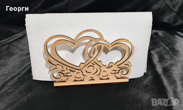 Декоративен дървен салфетник „Сърца“ – ръчна изработка, снимка 4 - Декорация за дома - 53238764