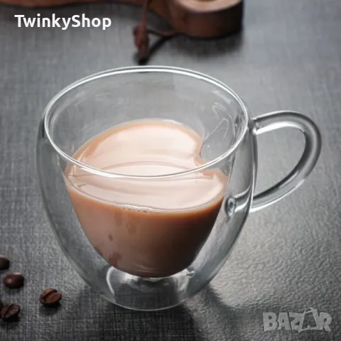 Двустенна стъклена термо чаша във формата на сърце