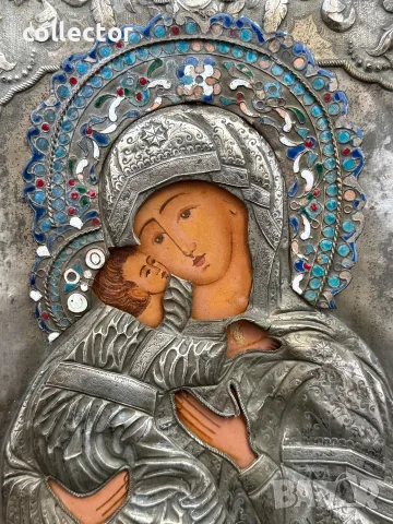 Руска православна икона на Света Богородица Владимирска №8252, снимка 3 - Антикварни и старинни предмети - 56160022