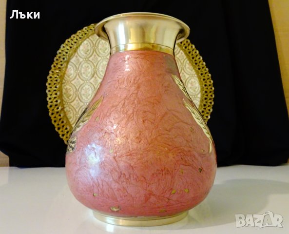 Бронзова ваза,гарафа,емайл,рози 730 гр. , снимка 2 - Вази - 37369337