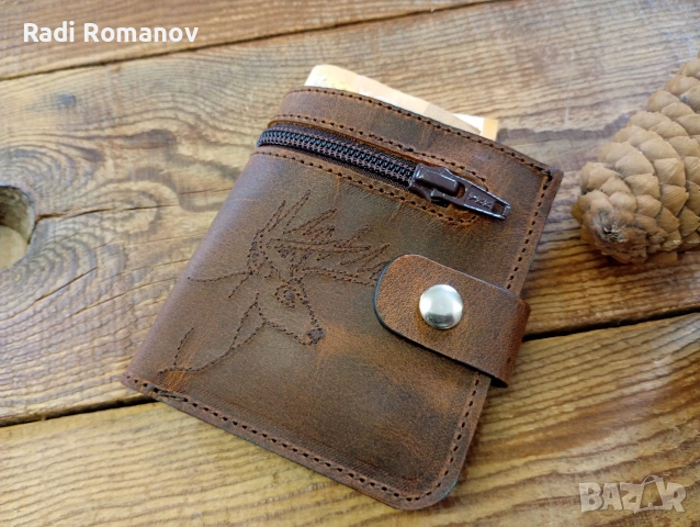 Ръчно изработен мъжки кожен портфейл+ ключодържател 