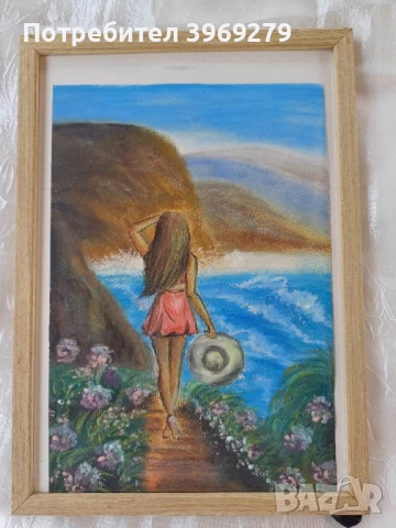 Лечебна ръчно рисувана картина в дървена рамка,22,5/31,5 см., снимка 1
