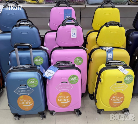 пътнически куфар комплект 6бр 100% ABS+разширение 5см/4 колела 360°, снимка 11 - Куфари - 44792767