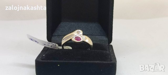 Златен пръстен с естествен Рубин и брилянт-5,05гр/18кр, снимка 2 - Пръстени - 40574124