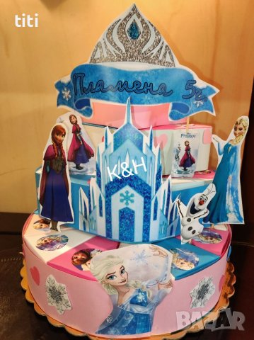 Картонена торта Елза и Анна , снимка 1
