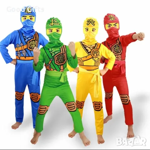 Детски Нинджа Костюм, Детски Костюм на Нинджа Син/Жълт/Червен/Зелен