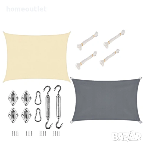 Водоустойчива тента с 95% UV защита, комплект с крепежни елементи, размер 3х4м - цвят крем / сиво
