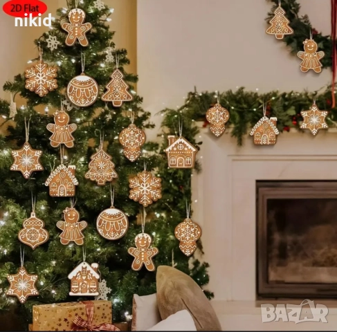 12 бр Джинджифилова бисквитка джинджифилови бисквитки за декор украса елха подаръци Коледни меденки , снимка 6 - Други - 52673417