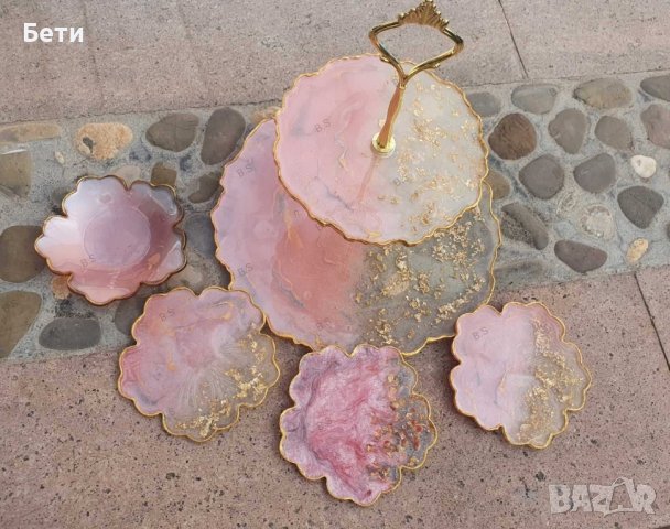 Поднос за сладки на 3 етажа и подложки за чаши, снимка 6 - Прибори за хранене, готвене и сервиране - 34827361