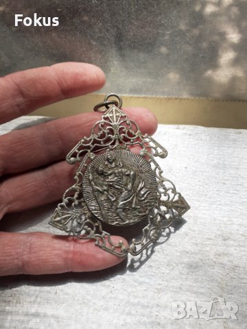 Религиозен двулицев метален медальон икона панагия накит, снимка 3 - Антикварни и старинни предмети - 36854674