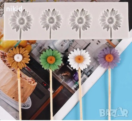 4 маргаритки маргаритка силиконов молд форма за близалки фондан