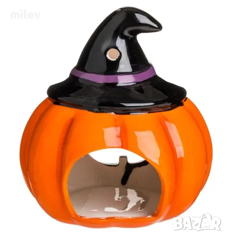 Декоративна керамична поставка за чаена свещ за Halloween, във формата на тиква, снимка 2 - Декорация за дома - 56249689