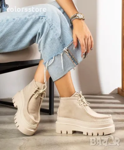 Равни боти - бежов велур - RB20, снимка 2 - Дамски боти - 44768154