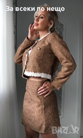 Дамски Комплект От 2 Части Жакет И Пола – Елегантен Туид Модел С Дантелени Детайли Код S345, снимка 4 - Комплекти - 52437530