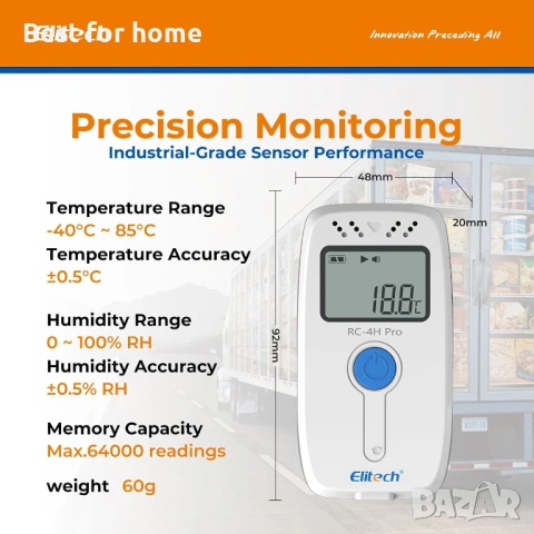 Професионален термограф Elitech RC-4HC – Регистратор на температура и влажност, снимка 2 - Други стоки за дома - 53021002