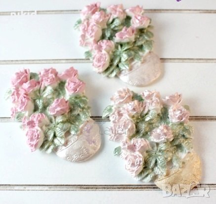 Голяма саксия с рози силиконов молд форма калъп фондан гипс шоколад, снимка 3 - Форми - 36897873