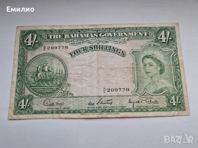 РЯДКА. БАХАМИТЕ 4 ШИЛИНГА ОТ 1953 год 