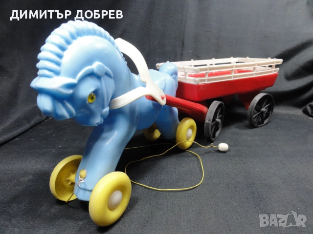 СТАРА РЕТРО СОЦ УНГАРСКА ПЛАСТМАСОВА ИГРАЧКА КОН С КАРУЧКА DMSZ, снимка 5 - Колекции - 52752841