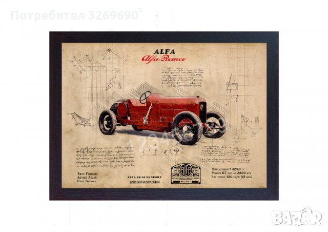 Енцо Ферари Ferrari постер плакат АЛФА Арт. стил Леонардо да Винчи