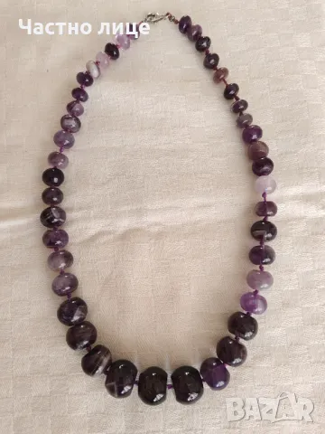 Прекрасна Сребърна Италианска Огърлица Гердан Колие Накит с Естествени Аметисти, снимка 3 - Колиета, медальони, синджири - 49226466