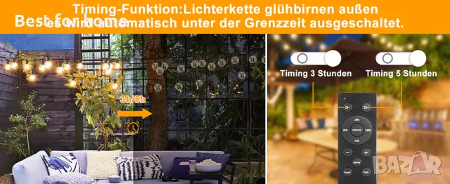 Светлинна верига 30 метра, 46 крушки, дистанионно, топло бяла FGRYB, снимка 10 - Външни лампи - 48486065