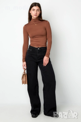 Дамски черни дънки с висока талия тип чарлстон, снимка 3 - Дънки - 51822762