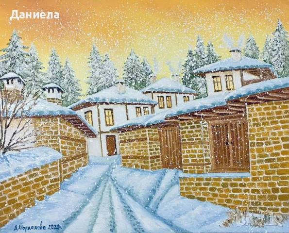 "Сгушени в снега.", авторска картина с маслени бои.