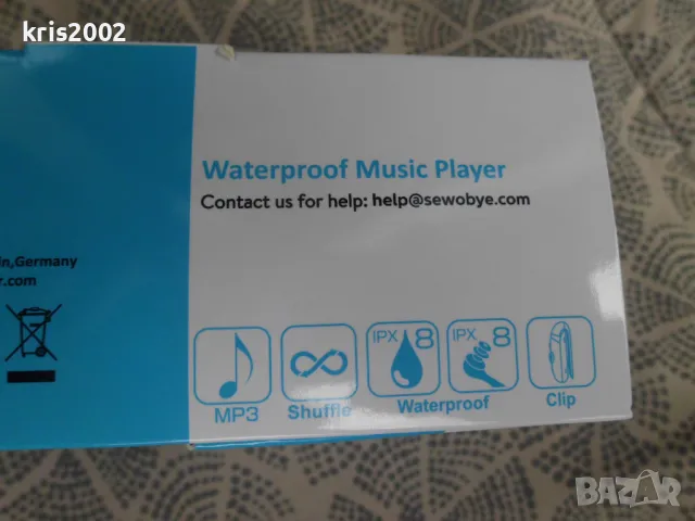 SEWOBYE - Водоустойчив MP3 плеър, 8Gb, до 16 часа плейване, снимка 7 - Спортна екипировка - 49623073