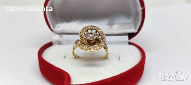 Златен пръстен с люспи от брилянт-3,61гр/18кр, снимка 3 - Пръстени - 39788061