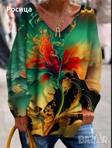 Дамска блуза с дълъг ръкав размер 3ХЛ има разтегливост нова.