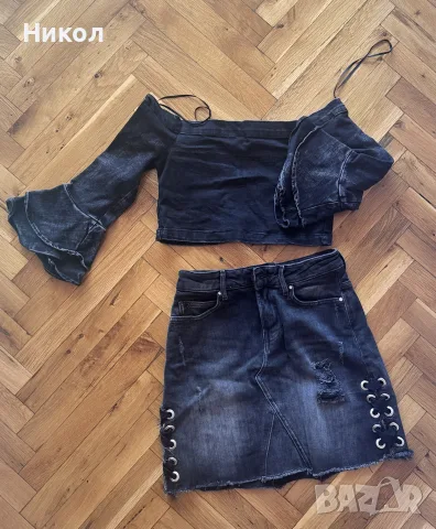 Къс топ ZARA от деним, снимка 5 - Корсети, бюстиета, топове - 56541127