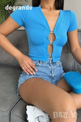 Дамски модерен топ Циклама и Синьо, снимка 5 - Корсети, бюстиета, топове - 50910320