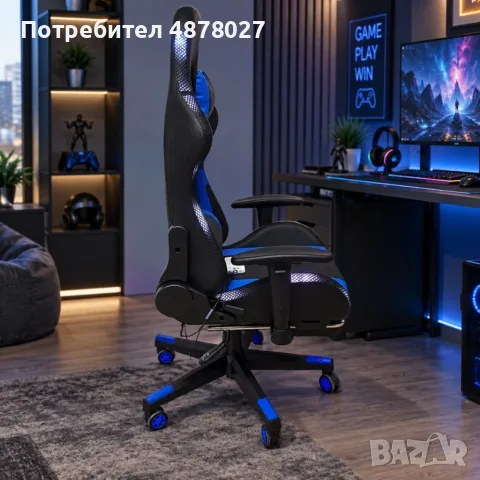 Геймърски стол с RGB LED осветление и дистанционно – Ергономичен дизайн, регулируеми подлакътници и , снимка 3 - Столове - 56082415