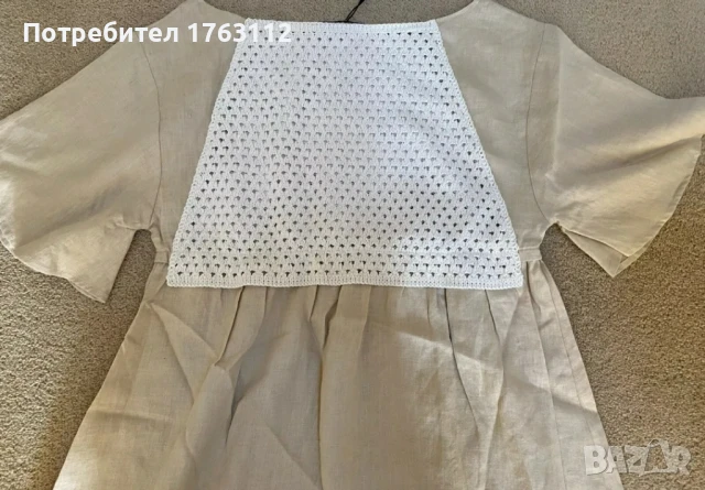 Zara дамска ленена рокля с бродерия, S-M размер , снимка 8 - Рокли - 50457967
