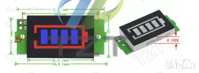 LED индикатор за заряд на LiPo/Li-Ion батерии 1S–8S, снимка 3 - Друга електроника - 56103429