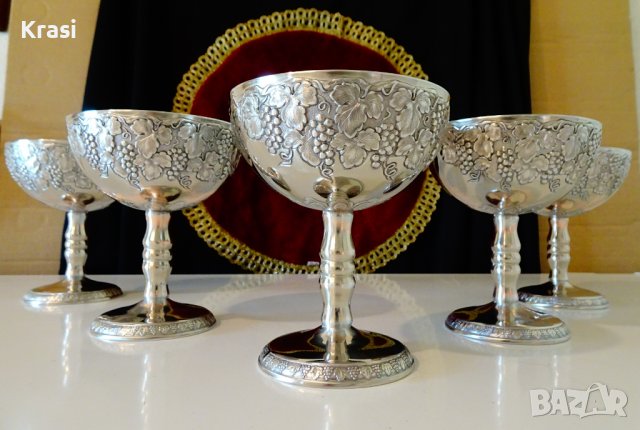 Посребрен сервиз чаши за вино,шампанско 2 бр. 