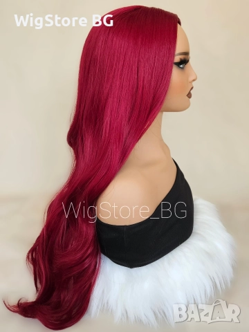 Дълга червена перука без бретон на леки къдрици, снимка 4 - Аксесоари за коса - 52948810