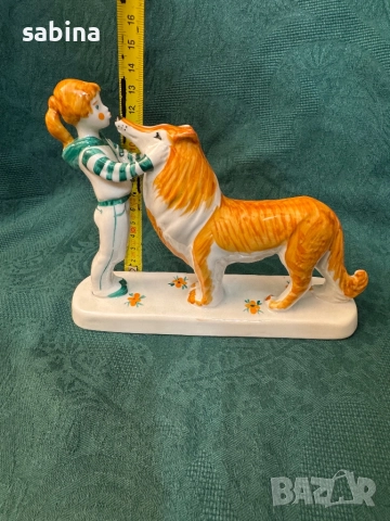 Рядка Статуетка „Момиче с куче“, Дулевский фарфоровый завод (Дулево), СССР, 1968-1991 г., снимка 4 - Антикварни и старинни предмети - 52998907