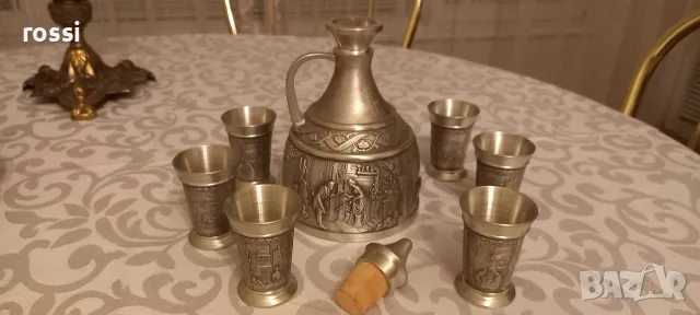 Немски сервиз от калай за ракия, греяна ракия, шотове. Неизползван., снимка 4 - Антикварни и старинни предмети - 56226943