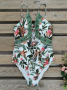 Нов цял бански костюм с дълбоки V-образни презрамки с цветя от кашу и триъгълник, 5цвята , снимка 5