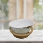 Керамична купа с дървена стойка и мраморен ефект, снимка 3