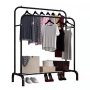 Закачалка за дрехи, свободностояща, двойна, черна, стомана, 150 x 110 x 57см