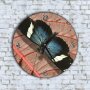 Стенен Часовник - Красива Черна Пеперуда На Листо, снимка 1 - Стенни часовници - 42810188