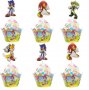 Соник Sonic 12 бр топери и кошнички украса декорация за мъфини кексчета торта парти, снимка 3