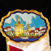 Пано,плато от Севиля с 24 карата злато,емайли. , снимка 1 - Антикварни и старинни предмети - 30329728